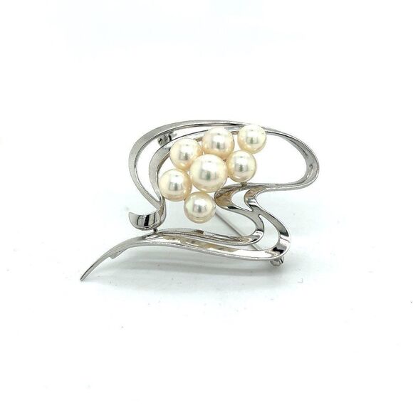 Mikimoto Estate Akoya Pearl Brooch Pin Sterling Silver 8 mm M294 - Picture 1 of 9